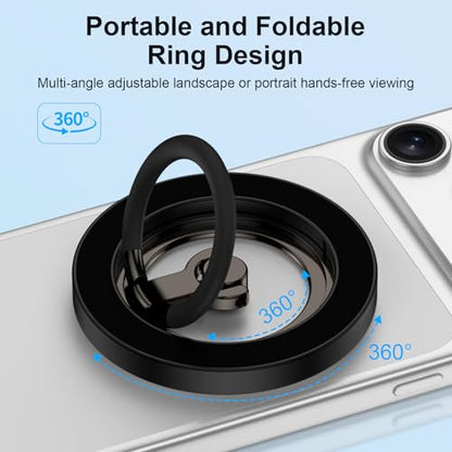 Magnetic Phone Ring Holder for MagSafe,360° Rotation Cell Phone Grip Stand - color: Black