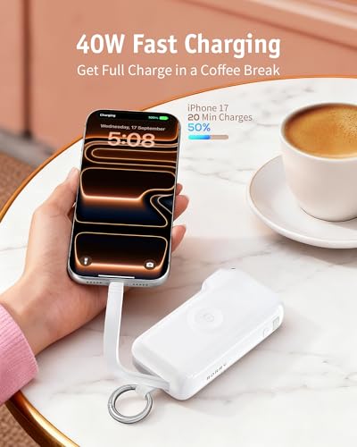 RORRY Flow Portable Charger 10000mAh 40W Wall Plug Power Bank Battery Pack - color: White