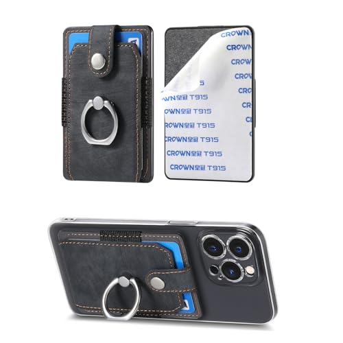 Card Holder Phone Wallet, Ring Stand Stick on Phone Wallet Black - color: Black