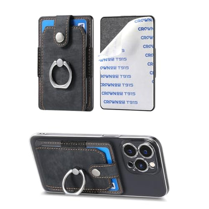 Card Holder Phone Wallet, Ring Stand Stick on Phone Wallet Black - color: Black