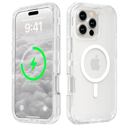 Follaroma Magnetic for iPhone 16 Pro Case,Heavy Duty Phone Cases,Clear,6.3" | Compatible with MagSafe, Heavy Duty Shock proof Protection, Military-Grade Anti-Drop, Dual Layer Transparent Protective Cover - color: Clear, size: iPhone 16 Pro 6.3''