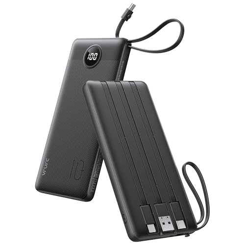 VRURC Portable Charger, Slim Power Bank Built-in 4 Cables, Travel Essential - color: Black