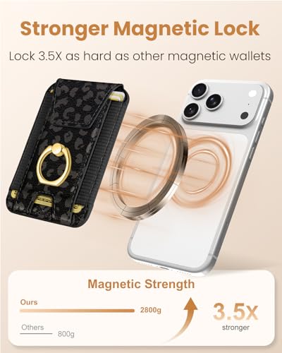 Shorogyt Compatible with Magsafe Wallet with Ring Grip Magnetic Card Holder - Cute Phone Wallets with Stand for iPhone 17/16/15/14/13/12 Series for Women Girls Dark Leopard Design, Fit 7 Cards - color: Dark Leopard