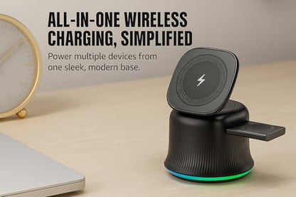 3 in 1 Wireless Charging Station for Apple MagSafe Charger, 15W Fast Magnetic MagSafe Charger Stand for iPhone 17 16 15 14 13 12 Apple Watch AirPods Series, Gifts for Men