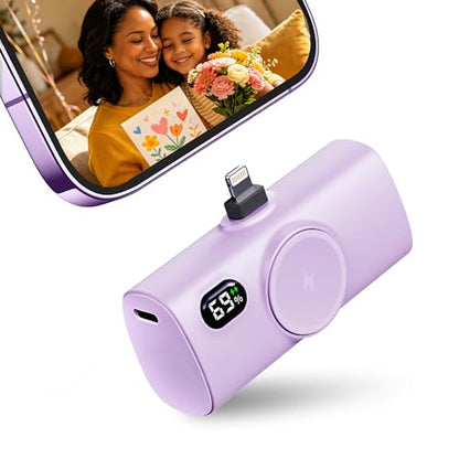 Little Portable Charger Battery Pack for IPhone,Tiny Power Phone Bank 5000mah Compatible with iPhone 14/14plus/14pro/14 pro max/13 pro max/13 pro/13 mini/13 pro max/12/12 mini/12 pro/12 pro max-Purple - color: Purple