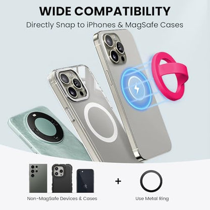 Magnetic Silicone Ring Grip Phone Holder, Loop Grip Phone Holder,Magnetic Phone Loop,Magsafe Phone Grip,Compatible with Magsafe for iPhone 16/15/14/13/12 Series (Pink) - color: Rose Red