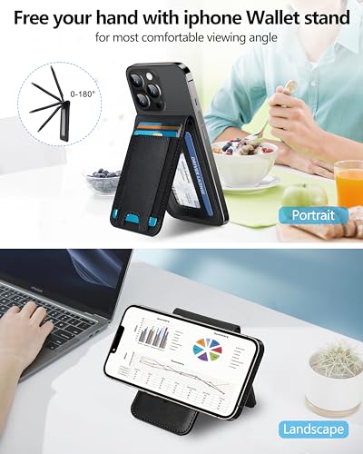 for MagSafe Wallet with Adjustable Stand, 9 Card Holder, Open ID Window - color: Black Elastic Band
