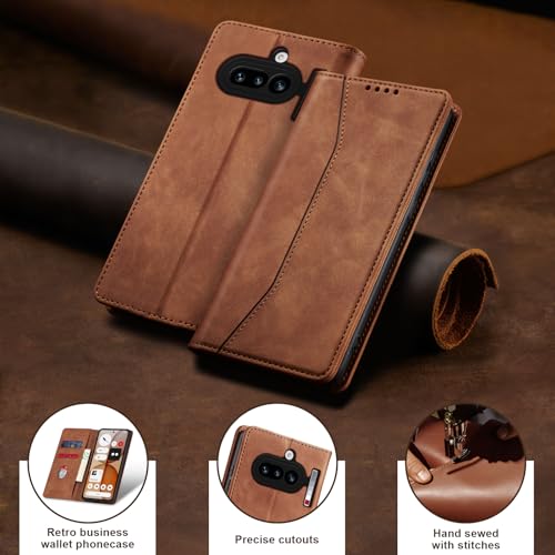 Jasonyu Flip Wallet Case for Nothing Phone 4a 5G,Brown | PU Leather Magnetic Folio Cover,with Card Holder,Kickstand,TPU Shockproof,Durable,Protective Phone Case - color: Brown, size: Nothing Phone 4a