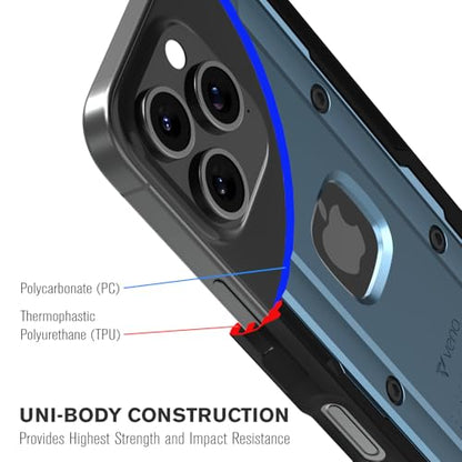 VENA vArmor for iPhone 16 Pro Rugged Case, Blue | Military-Grade Drop Protection, Heavy Duty, Belt Clip Holster, Kickstand, Magsafe Compatible - color: Slate Blue/Black