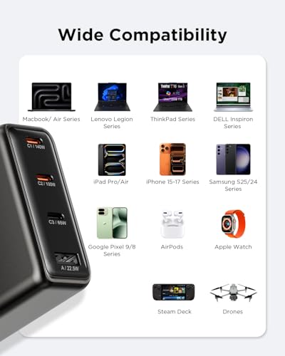 wegear 140W USB-C Charger for Laptop, Slim 4-Port PD 3.1 GaN Block-Black - color: Black