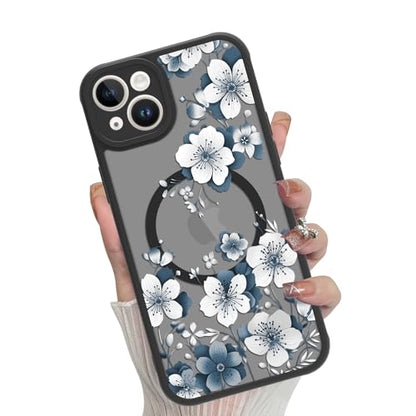 Magnetic for iPhone 15 Case,White Flower | [Compatible with MagSafe] Cute Fashion Translucent Matte Hard Back Shockproof Anti-Scratch Phone Case,Ink Flower - color: Ink Flower, size: iPhone 15