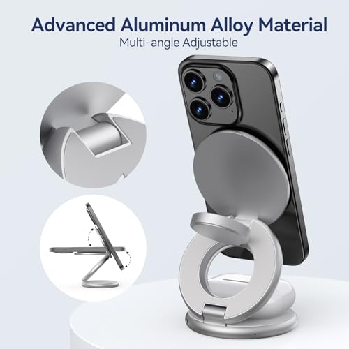 KU XIU X63 3 in 1 Charging Station for Apple, Aluminum Alloy Foldable Magnetic Wireless Charger, Travel Charger for iPhone 16/15/14/13/12 Series, Apple Watch& AirPods(with 20W Adapter)-Silver - color: Silver