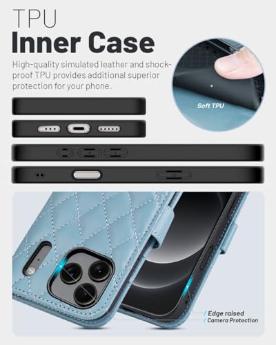 OCASE Compatible with iPhone 17 Pro Wallet Case, PU Leather Flip Folio Case with Card Holders RFID Blocking Kickstand [Shockproof TPU Inner Shell] Phone Cover 6.3 Inch 2025, Diamond Check Blue - color: Diamond Check Blue