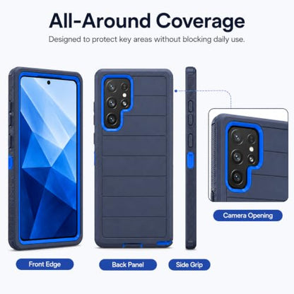 Three Layer Protective Case for Samsung Galaxy S23 Ultra,Black and Blue Dual Color,Heavy Duty Drop Protection Case