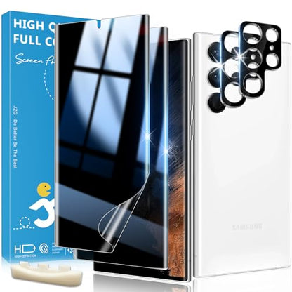 2+2 Pack for Samsung Galaxy S22 Ultra Privacy Screen Protector and Lens Protector, Ultrasonic Fingerprint Unlock, Easy Installation Frame, Anti Spy Flexible Soft Film, Case Friendly, Bubble-Free