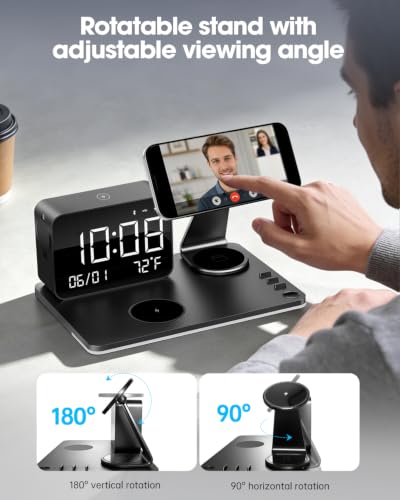 7-in-1 Magnetic Wireless Charging Station with Digital Clock & LED Lamp