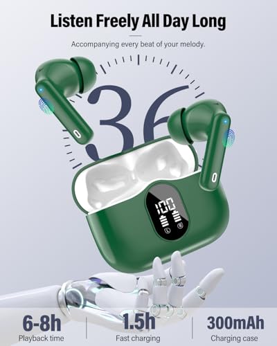 Wireless Earbuds, Bluetooth 5.4 Headphones Bass Stereo/Clear Calls, Green - color: Green