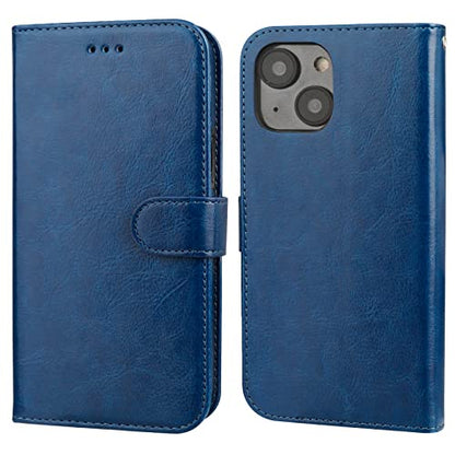 Bocasal Detachable Wallet Case Card Holder for iPhone 14, Blue | RFID Blocking Kickstand Card Slots Holder PU Leather Magnetic Shockproof Wrist Strap Removable Flip Protective Cover 6.1 inch - color: Blue