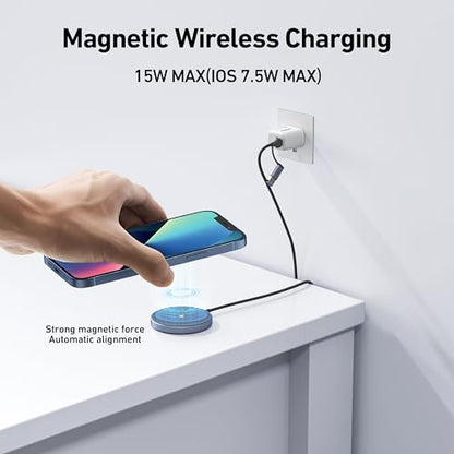 BENFEI Magnetic Wireless Charger Compatible with MagSafe for iPhone 17/16/15/14/13/12, Aluminum, up to 7.5W, 1.5m Cable - color: Grey