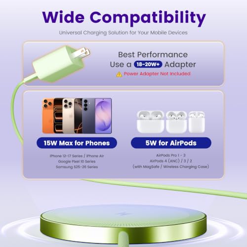 15W Magnetic Fast Charging Pad, Wireless Charger for Apple MagSafe - color: Light Green*3