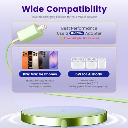 15W Magnetic Fast Charging Pad, Wireless Charger for Apple MagSafe - color: Light Green*3