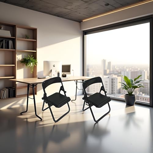 Jowxsx 2 Pcs Black Folding Chair Phone Stand,Folding Chair Phone Holder,Mini Folding Chair Cell Phone Stand Holder,Foldable Chair Shape Universal Mobile Multi-Angle Cradle for Desk, Cell Phone Stands