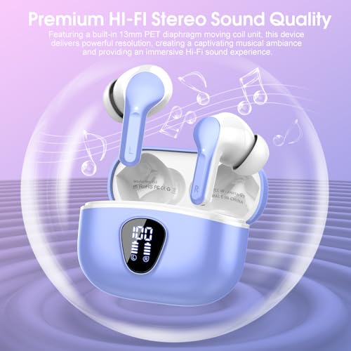 Wireless Earbuds, Bluetooth 5.4 Headphones HiFi Stereo, Bluetooth Earbuds - color: White Purple