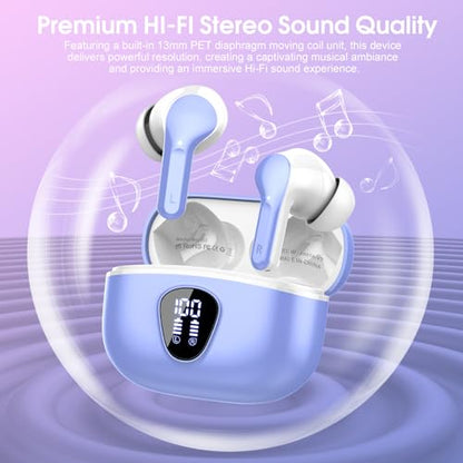 Wireless Earbuds, Bluetooth 5.4 Headphones HiFi Stereo, Bluetooth Earbuds - color: White Purple