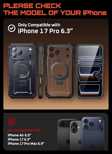 SUPCASE for iPhone 17 Pro Case with Tempered Glass Screen Protector, Black - color: Black