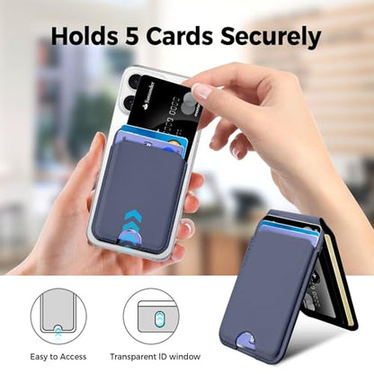for MagSafe Wallet with Mirror,4 Card Holder RFID Blocking Stand - color: Blue