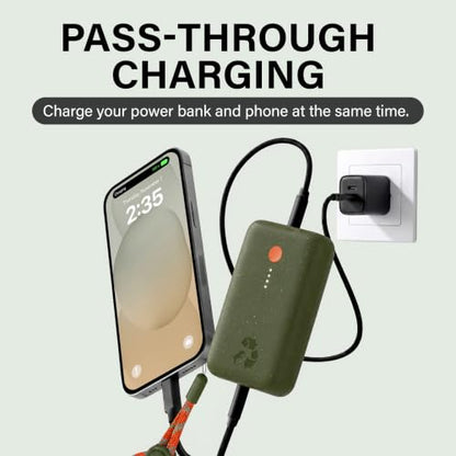 Nimble Champ Portable Charger, 10000mAh Power Bank, 20W Dual USB-C Charging - color: Outdoor Green