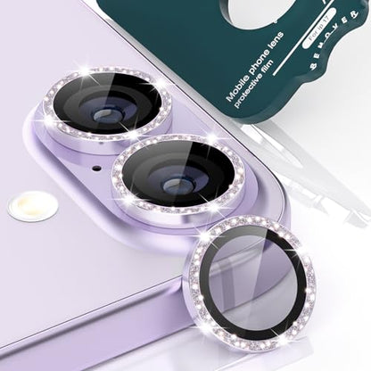 imluckies Glitter Camera Lens Protector for iPhone 17 6.3", [AR+AF] HD Clear Tempered Glass Lens Cover, 9H Scratch Resistant Individual Metal Shiny Ring, Case Friendly & Easy Install, Bling Purple - color: Bling Purple