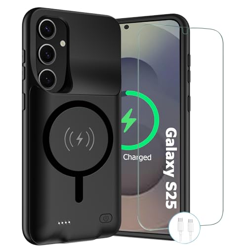 Wireless Charging Case for Galaxy S25, 2025 Upgraded 10000mAh Rechargeable Portable Charging Case Compatible with Galaxy S25 5G (6.2 inch) with Carplay Extended Battery Pack Charger Power Case (Black) - size: Galaxy S25