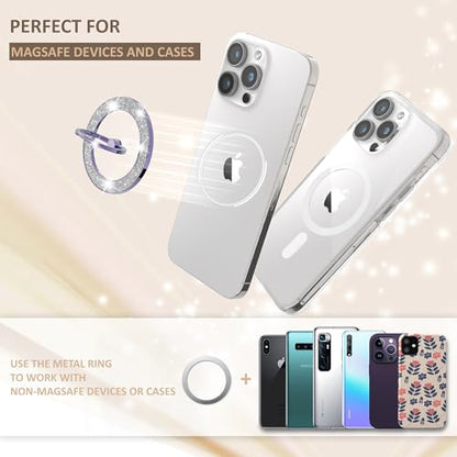 Pikabo Magnetic Phone Ring Holder for MagSafe, Glitter Phone Grip Stand - color: Glitter Purple