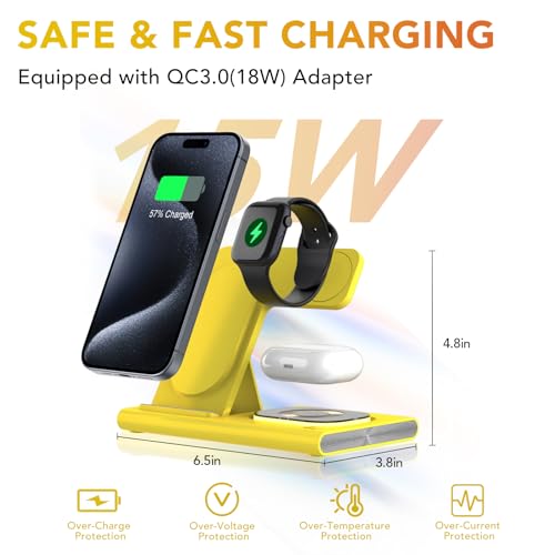 3 in 1 Foldable Charging Station for Apple Wireless Charger - color: Yellow