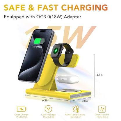 3 in 1 Foldable Charging Station for Apple Wireless Charger - color: Yellow