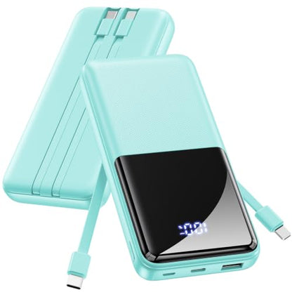 CFIAI Portable Charger 15000mAh Slim Power Bank with Built in Cables - color: Teal
