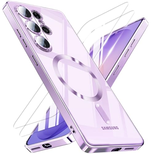 Magnetic for Samsung Galaxy S26 Ultra Case with 2X Screen Protector & Full Camera Cover,Fit with MagSafe,Plating Soft Glossy Luxury Shockproof Women Girls Phone Cases for Galaxy S 26 Ultra ,Purple - color: Purple-S26 Ultra