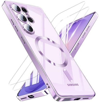 Magnetic for Samsung Galaxy S26 Ultra Case with 2X Screen Protector & Full Camera Cover,Fit with MagSafe,Plating Soft Glossy Luxury Shockproof Women Girls Phone Cases for Galaxy S 26 Ultra ,Purple - color: Purple-S26 Ultra