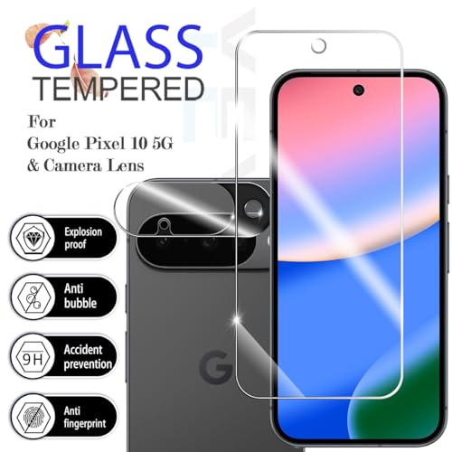 Screen Protector for Google Pixel 10, [2+2 Pack] Tempered Glass & Camera Lens Protectors[Ultrasonic Fingerprint Unlock] [Case Friendly] [Bubble-Free] Screen Protector Glass For Pixel 10 - size: Google Pixel 10