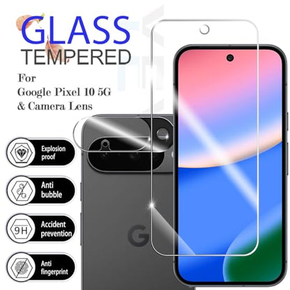 Screen Protector for Google Pixel 10, [2+2 Pack] Tempered Glass & Camera Lens Protectors[Ultrasonic Fingerprint Unlock] [Case Friendly] [Bubble-Free] Screen Protector Glass For Pixel 10 - size: Google Pixel 10
