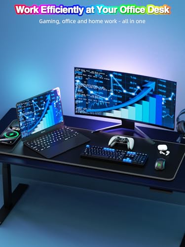 Magnetic Charging Mouse Pad, 31.5x11.81 Inch XL Gaming Mousepad, 11+5 RGB Lighting Modes, Home Office Large Desk Pad with Ultra-Smooth Surface, Non-Slip, Waterproof Keyboard Pad Classic Black Desk Mat - color: 31.5x11.81"-Black Left Upgraded Magnetic