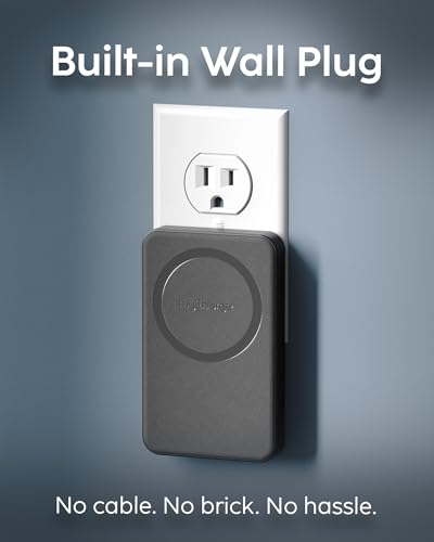 myCharge CliqLuxe+ Magnetic Wireless Power Bank 5,000mAh | iPhone & MagSafe Compatible | Qi2.2 25W Mag Safe Portable Charger | Built-in Wall Plug & Stand | 20W PD USB-C Port | Premium Black Fabric - size: 5K, style: With Wall Plug (Black)