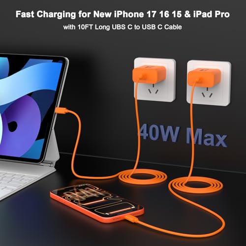 iPhone 17 16 15 Charger Fast Charging 10FT, 40W USB C Charger Block & Cable - color: Orange, size: 2P-10FT