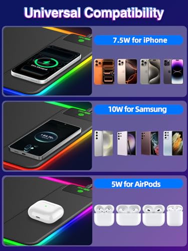 XL RGB LED Gaming Mouse Pad with 15W Magnetic Wireless Charging - color: RGB-Magnetic Right Charger-31.5"x11.8"