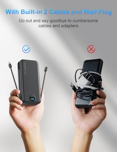 Ffnpua Portable Charger Power Bank 20000mAh PD20W w/Built-in Cables
