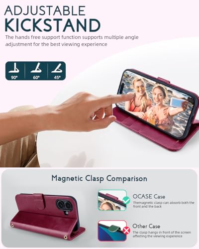 OCASE for iPhone 16 Wallet Case, PU Leather Crossbody Phone Case with Removable Shoulder Strap, Kickstand, RFID Blocking Card Slots, Flip Folio Phone Cover 6.1 Inch 2024, Burgundy - color: Burgundy, size: iPhone 16