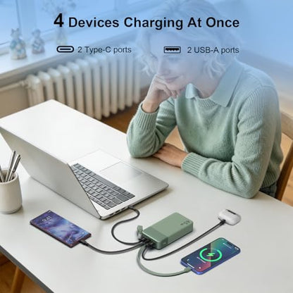 NOBIS Portable Charger 20000mAh 45W Power Bank w/Detachable Cable - color: Green