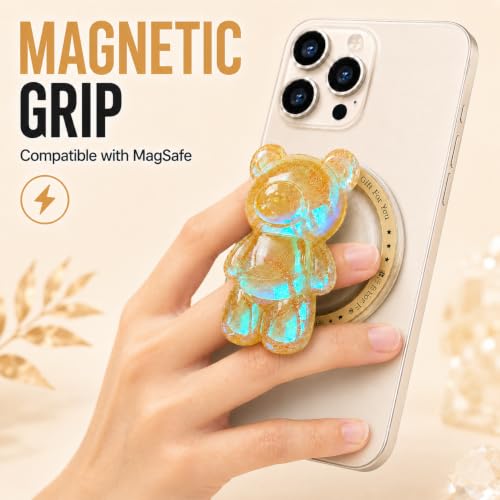Magnetic 3D Bear Phone Grip Stand, MagSafe Compatible — Honey Gold - color: Honey Gold