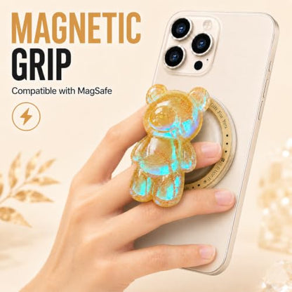Magnetic 3D Bear Phone Grip Stand, MagSafe Compatible — Honey Gold - color: Honey Gold